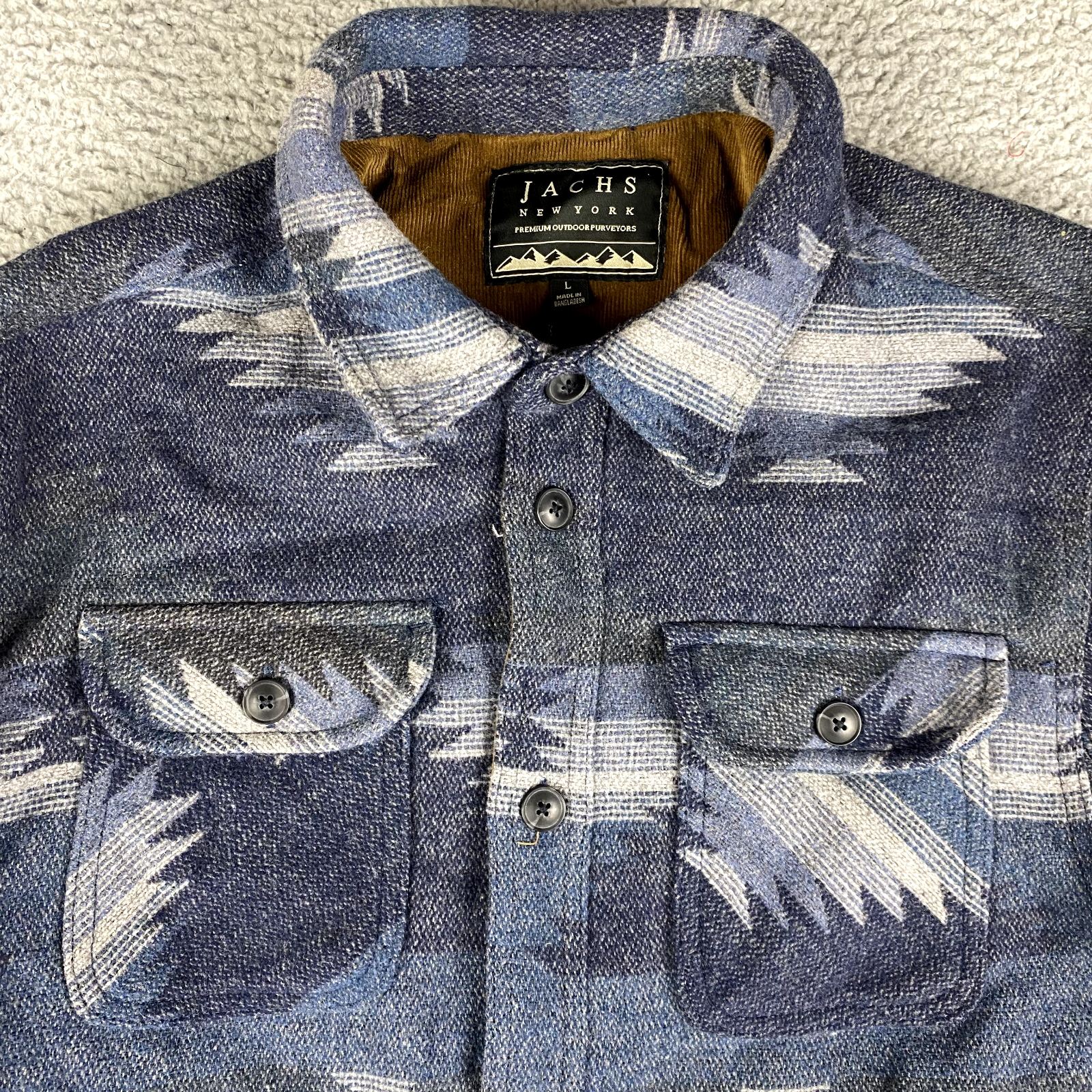Jachs New York Aztec Jacket Mens Large Blue Shacket Shirt Southwestern Wool