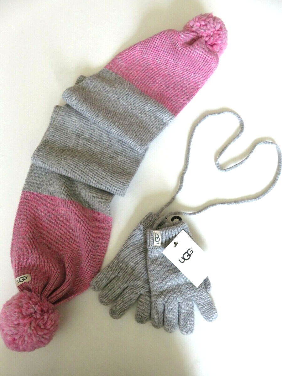 UGG girls gloves scarf gift set pink grey age yrs boxed