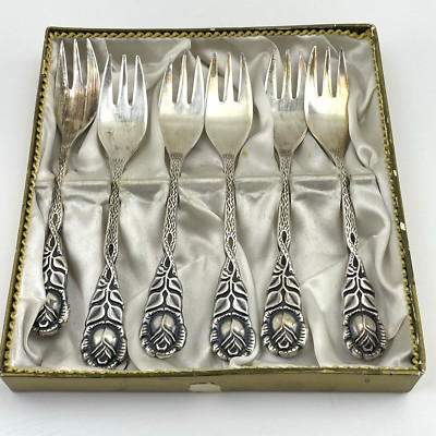 Kuchengabeln Set 6 Stück | A.R. 90-18 versilbert | Rose Jugendstil | OVP Vintage