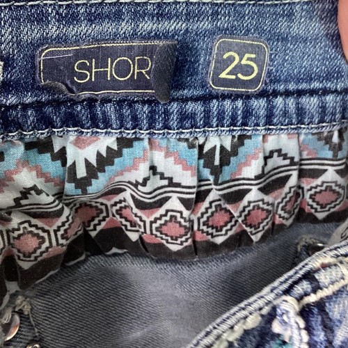 Grace in LA Shorts Womens 25 Short Blue Aztec Embroidered Stretch Denim - Picture 8 of 9