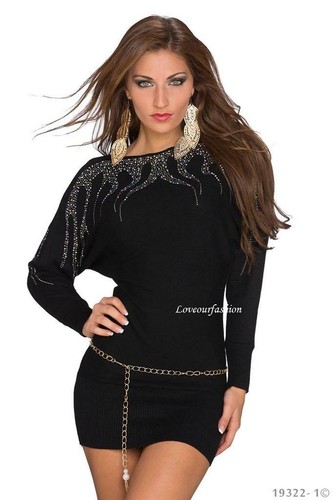 Sexy New Ladies Knit Jumper Women Mini Dress Long Sleeve Belt Party UK 8/10 - Picture 2 of 14