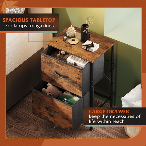 Night Stand With Drawers Dresser For Bedroom With 2 Fabric Drawer Small Bedside - Picture 5 of 8