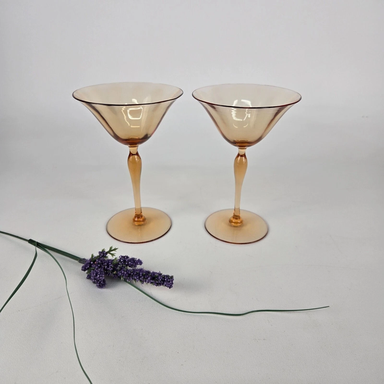 Vintage Amber Cocktail Glass Set Of 2 Elegant Martini Or Coupe Style Glasses For