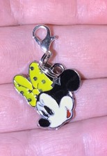 Silver Minnie Mouse Yellow Bowknot Charm Zipper Pull Keychain Add On Clip