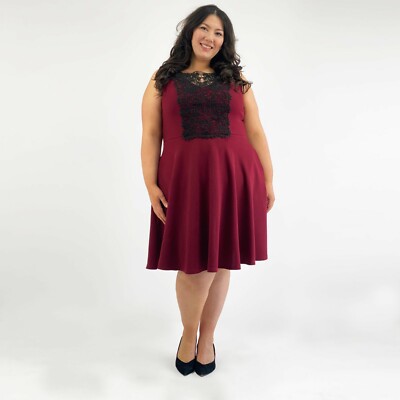 Ex Evans City Chic Red Lace Front Sleeveless Skater Jersey Dress Size 14  22 UK