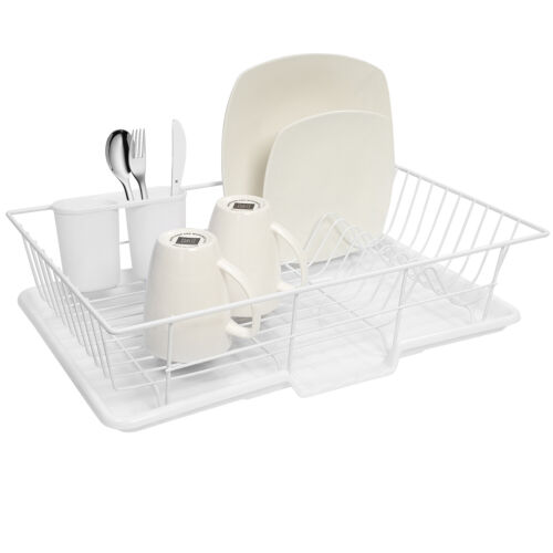 Sweet Home Collection 3-Piece Kitchen Sink Dish Drainer Set- White - Afbeelding 1 van 4