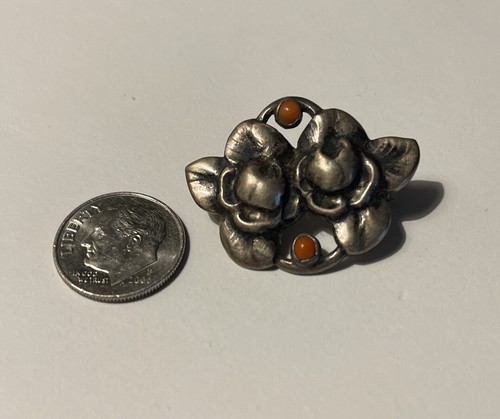 Evald Nielsen, silver sterling pin coral, gorgeous antique, collectible, RARE - Picture 7 of 12