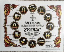 Tattoo Studio Shop Flash Single w/ Line Work Runic Zodiac Signs 11" X 14" Print