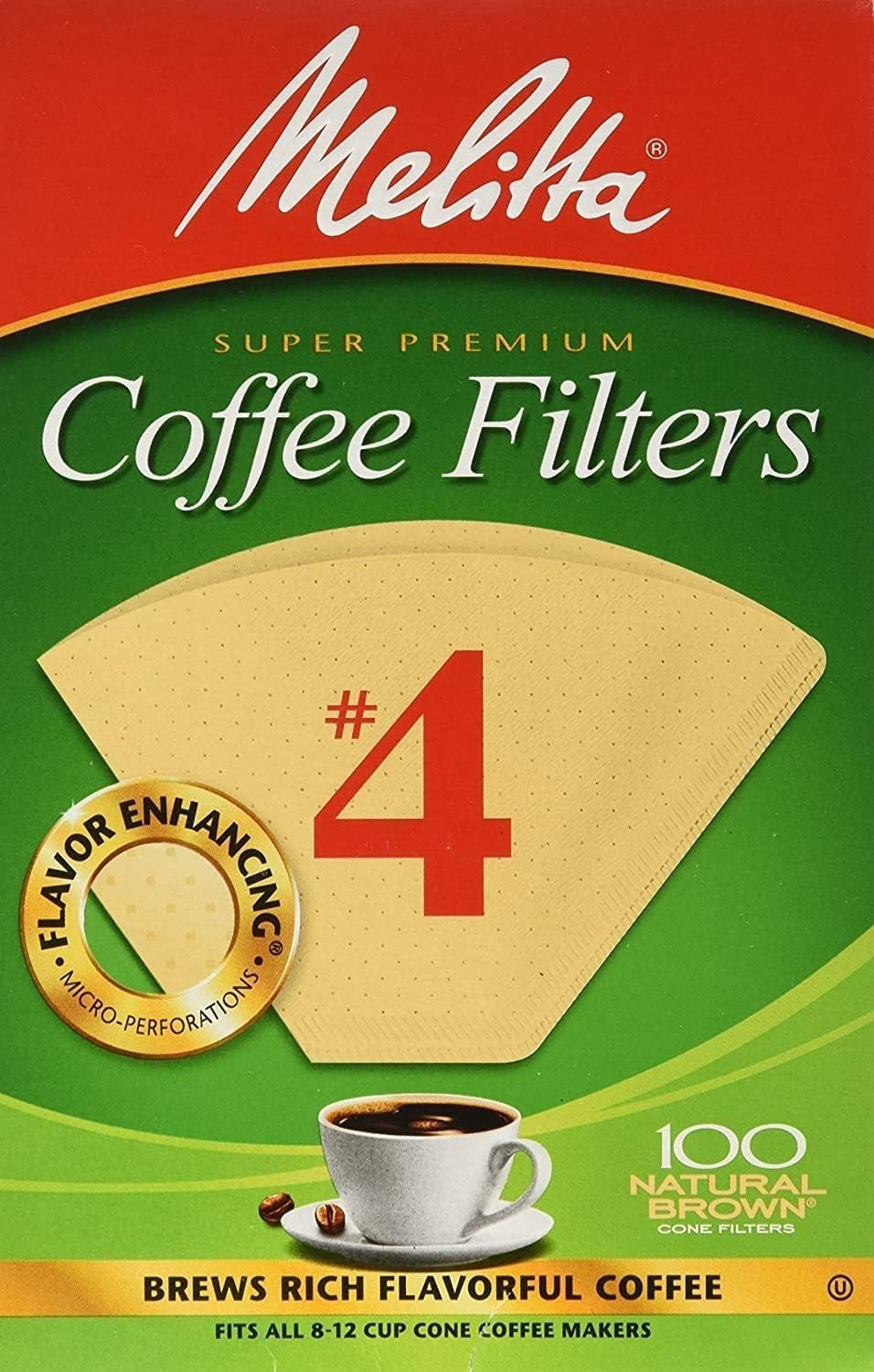 #4 Cone Coffee Filters, Unbleached Natural Brown, 100 Total Filters Count - Pack