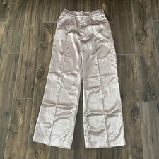 House of CB London Alivia Satin Wide Leg Trousers Grey Size XS Silver (062)