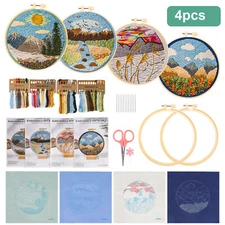 4 Sets Embroidery Starter Kit for Beginners Cross Stitch Stamped DIY Craft Set