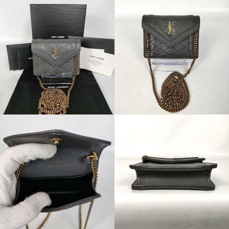 Borsa a tracolla "Usata" SAINT LAURENT Paris Gaby micro catena pelle grigio scuro