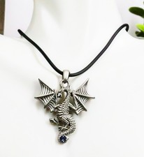 Ebros Blue Saphire Gem Tailed Tatsu Dragon Pendant Jewelry Necklace Lead Free