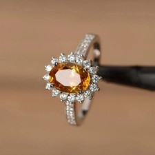 1.30Ct Oval Cut Lab-Created Yellow Citrine Engagement Ring 14K White Gold Plated