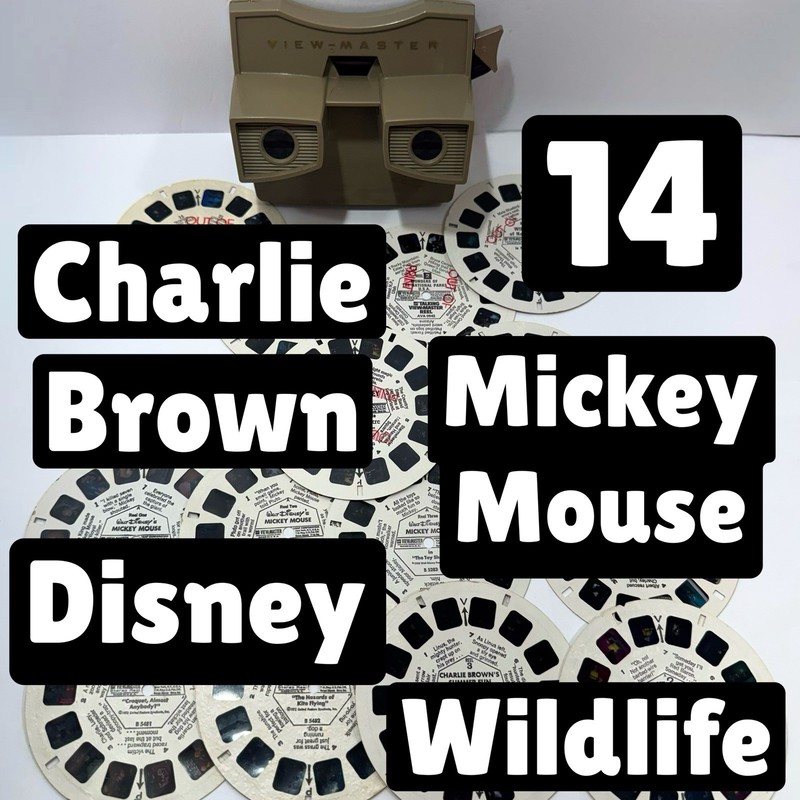 View Master 14 Reels + Viewer Lot Vintage Disney Mickey Charlie Brown Sawyer’s