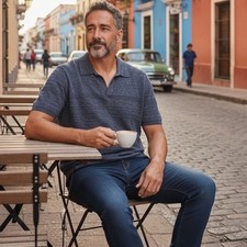 Vineyard Vines Mens Medium Navy Blue Linen Blend Short Sleeve Polo Shirt