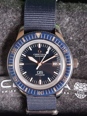 Certina DS PH200M Powermatic 80 Ceramic Blue Bezel. UNWORN Box and Papers
