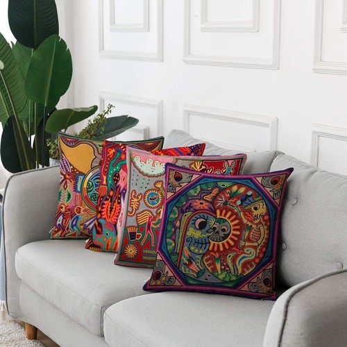 Set 4 Copricuscini in Lino Messicano Huichol Federe Decorative Ho... - Foto 5 di 6
