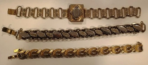 Vintage Costume Jewelry Group of 3 Mid-Century Various Styles Chunky Bracelets