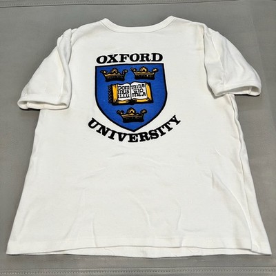 VTG 80 Oxford University T-Shirt Art White UK Britain White Ivy League College-L
