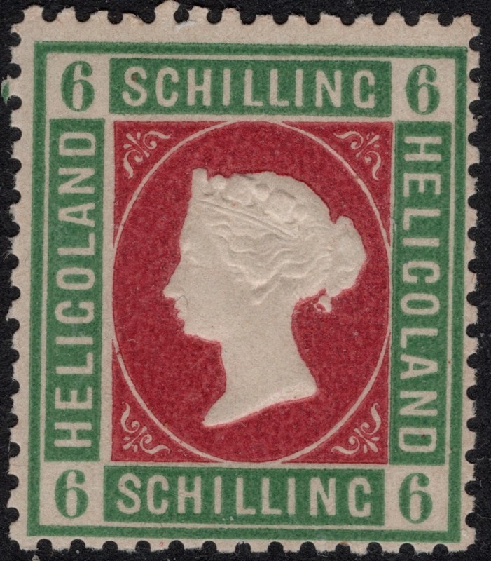HELIGOLAND 1867-68 QV 6 SH  FACIAL GRN/RED MINT SC#A3/4/GRAY RIDGE+/CV $27/-