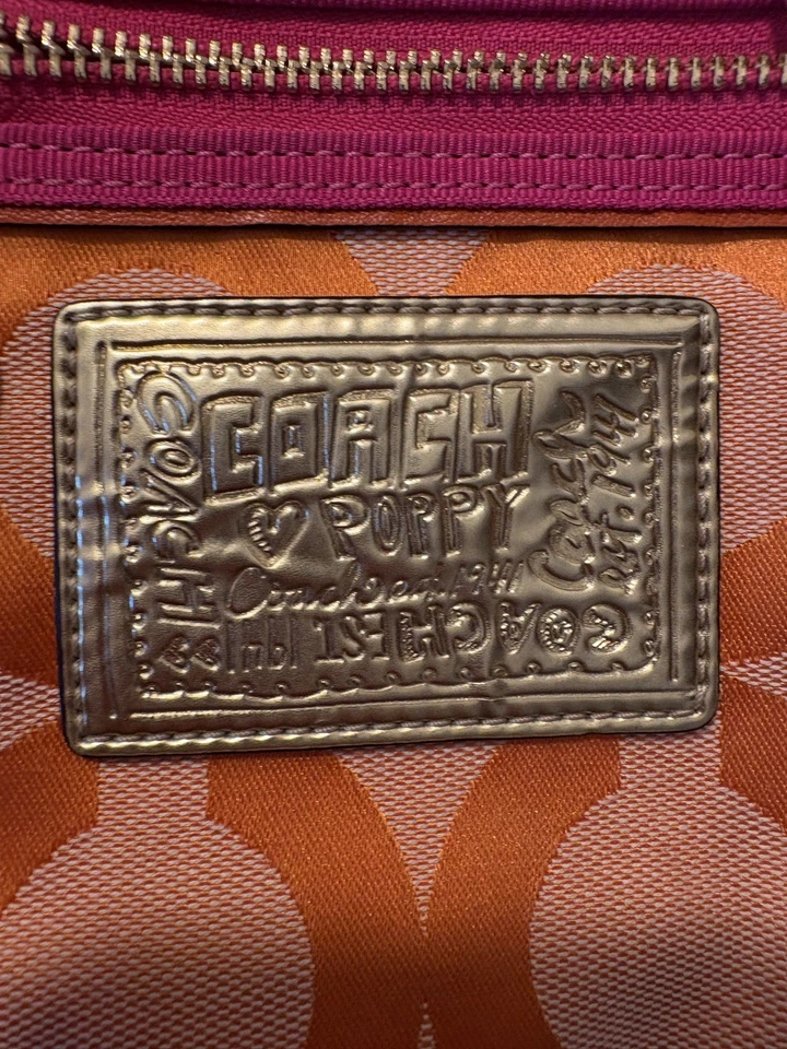 Bolsa tote Coach Poppy coleção fúcsia e caqui - Imagem 2 de 4