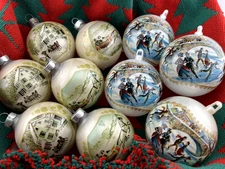 Currier and Ives Ornaments Two Boxes Bradford and Other Vinyl Stencil Scenes 2 "