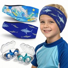 Swimming Headband for Kids - 2 Pairs Waterproof Ear Plugs Adjustable Swim E...