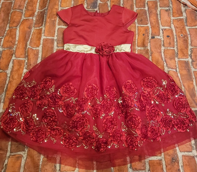 Purple Rose Girls Red Holiday Party Dress - 3D Floral Sequin Tulle - Size 6