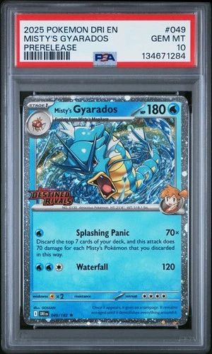 2025 POKEMON DRI EN-DESTINED RIVALS PRERELEASE #049 MISTY'S GYARADOS PSA 10