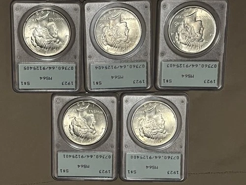 Lot Of 11 PCGS Rattler MS64 1923 Peace Dollar Consecutive Cert #’s