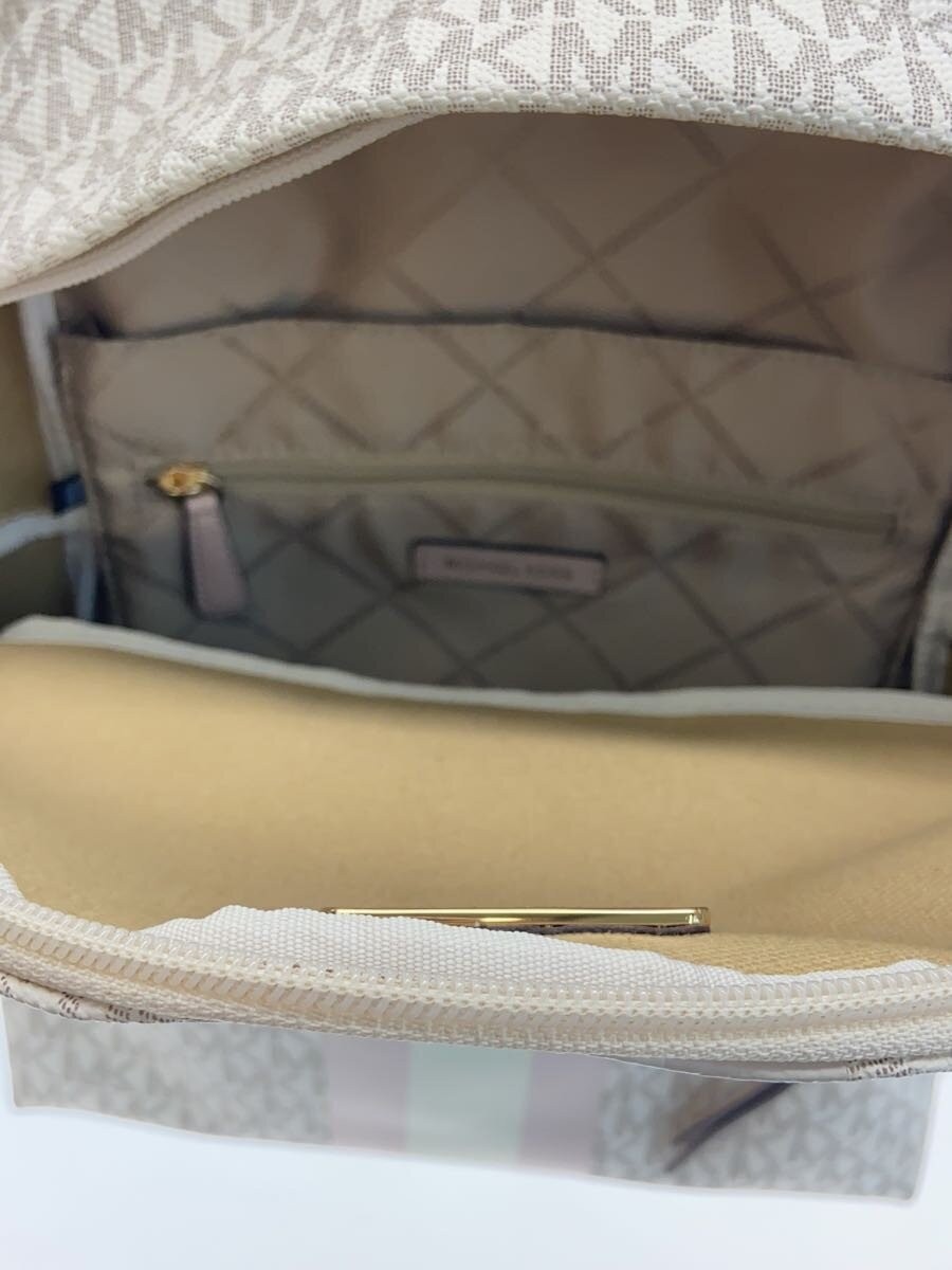 MICHAEL KORS Slater Medium Logo Stripe Backpack, Beige, All-Over Print, 30F1G04B thumbnail 6