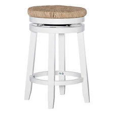 Linon Morgan 25.5" Wood Counter Stool Natural Seagrass Swivel Seat in White