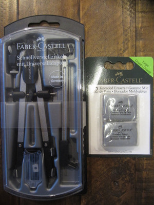 Faber Castell quick-set compass with jointed legs and adapter & Kneaded Erasers
