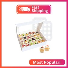 MTOPHLS 6 Pack White Mini Cupcake Boxes Holder for 24 Cupcakes, Food Grade Desse