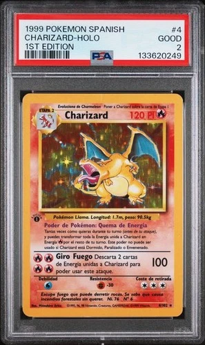 PSA 2 GOOD Charizard 1st Edition Base Set 1999 Pokemon WOTC Spanish 4/102