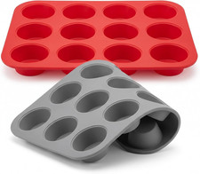 2 Pack 12 Cup Silicone Muffin Pans Nonstick Cupcake Baking Mold Regular Size 24