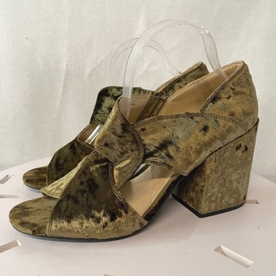 Cabi Interlock Block Heel Womens US Sz 11 Crushed Velvet Open Toe Shoes  Moss
