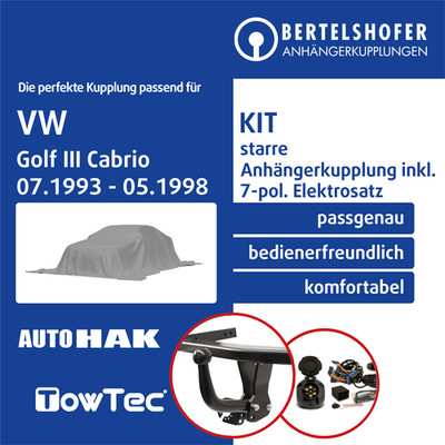 Für VW Golf III Cabrio Typ 1E7 07.1993-05.1998 AHK starr +7pol spezifisch E-Satz