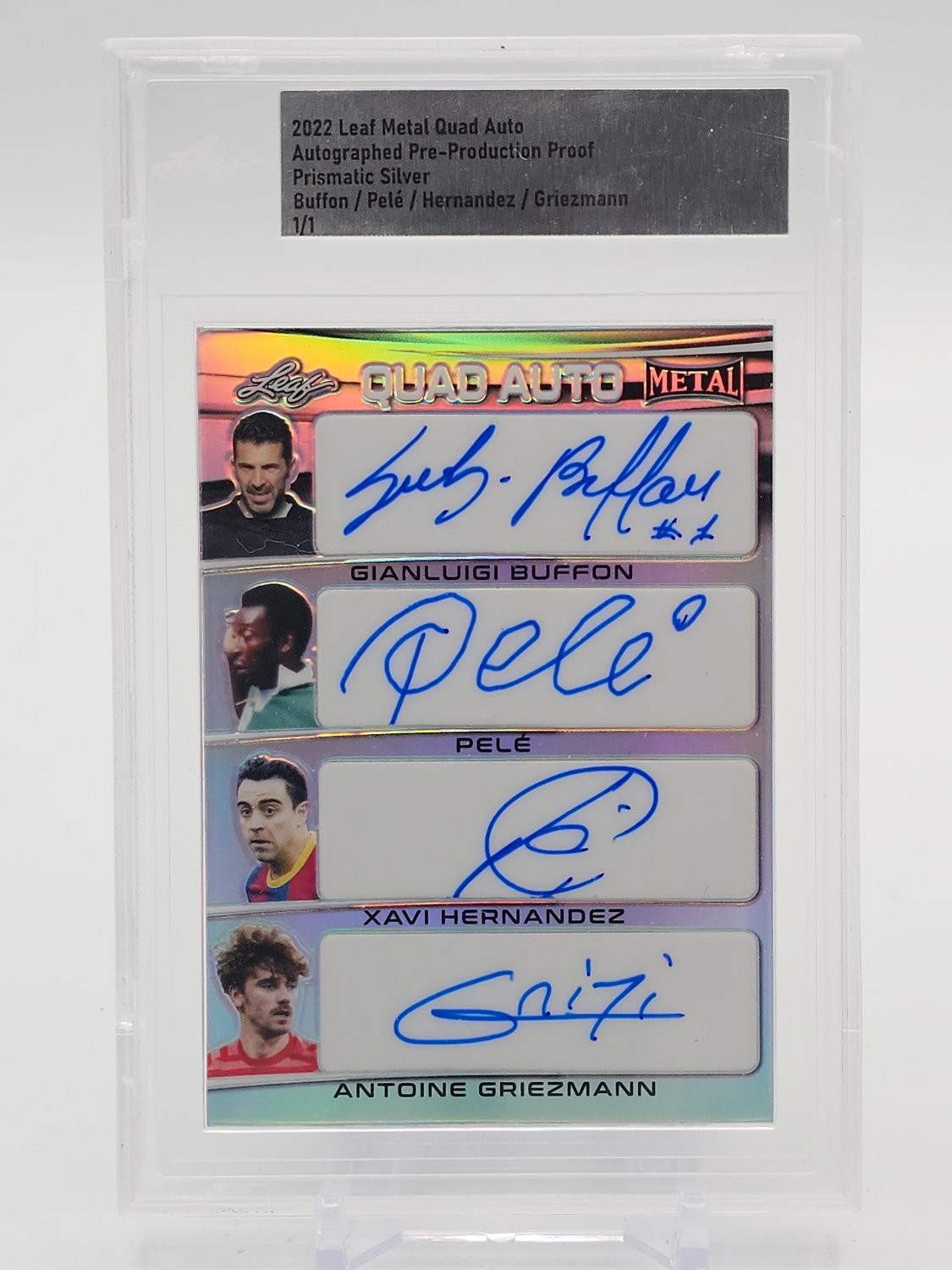 BUFFON PELÉ GRIEZMANN 2022-23 LEAF METAL AUTO PRISMATIC SILVER 1/1 Q5220