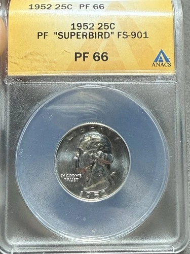 1952 Anacs PR 66 Washington Quarter Dollar Superbird Variety FS-901 Proof