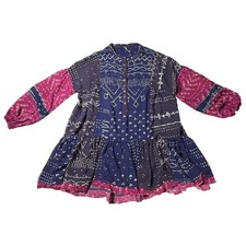 Free People Tie Dye Patchwork Tunic Top Blouse Boho Festival Size S Resort Artsy