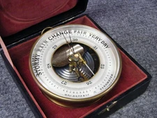 Antique French Brass Holosteric Ship's Barometer Thermometer