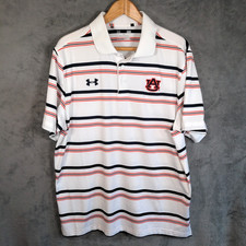 Under Armour Auburn Tigers Polo Men’s Large White Stripe Loose Fit Heat Gear