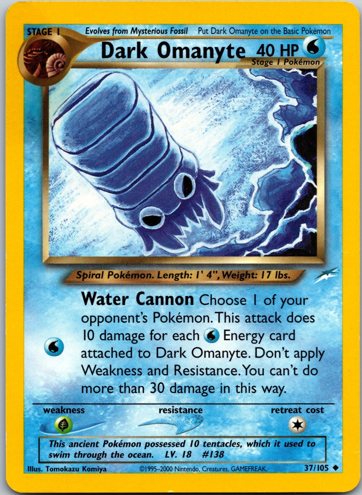 Pokémon TCG - DARK OMANYTE - 37/105 - UNLIMITED - NEO DESTINY VINTAGE- LP