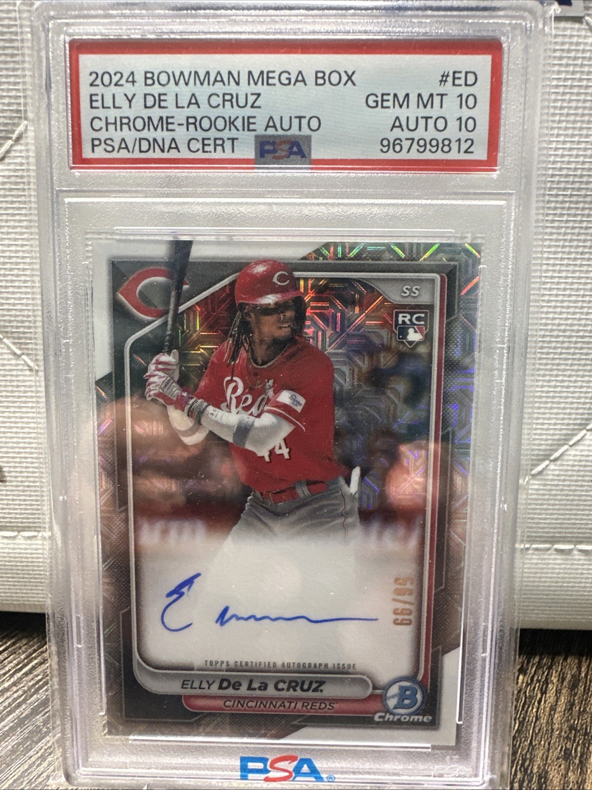 2024 Bowman Mega Box Elly De La Cruz Chrome RC Auto PSA GEM MT 10 Auto 10 56/99 view 1
