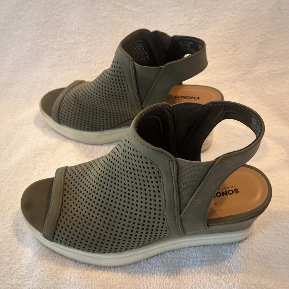 Olive Green SONOMA SANDALS SHOE WOMEN’S 7.5 OPEN TOE ANKLE STRAP wedge EUC. u2 - Изображение 3 из 4