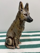 Glazed Ceramic Majolica German Shepherd Dog Sculpture Figurine 