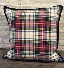 Lauren Ralph Lauren Tartan Plaid Black Velvet Trim 20" Feather Throw Pillow
