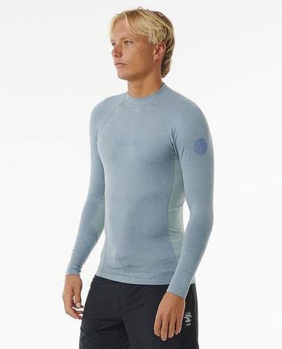 Rip Curl Rashguard Long Sleeve Mens Crew Neck UPF50 Light Blue Dawn Patrol - Picture 2 of 4